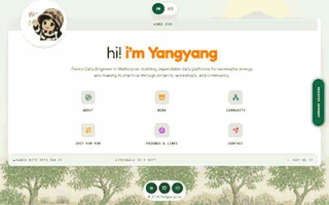 Pixel-art screenshot of Yangyang Cai's homepage